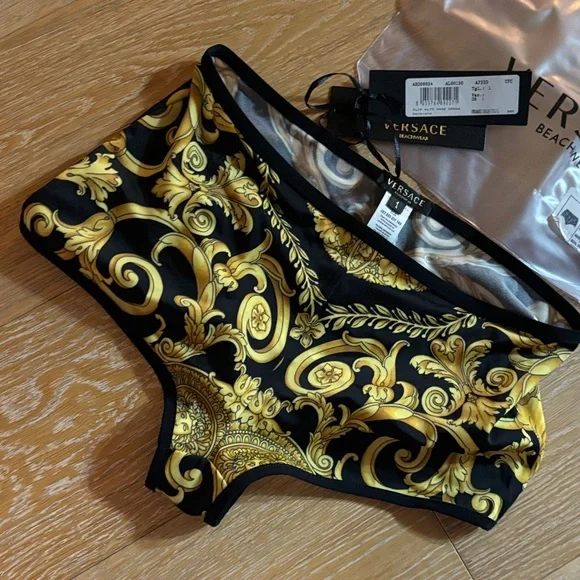 Versace Baroque Shorts Gold Swim Briefs Nero-Oro